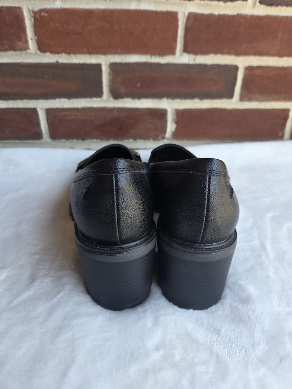Zodiac Black Faux-Leather Lug Sole Loafers with Gold Buckle - Picture 10 of 12